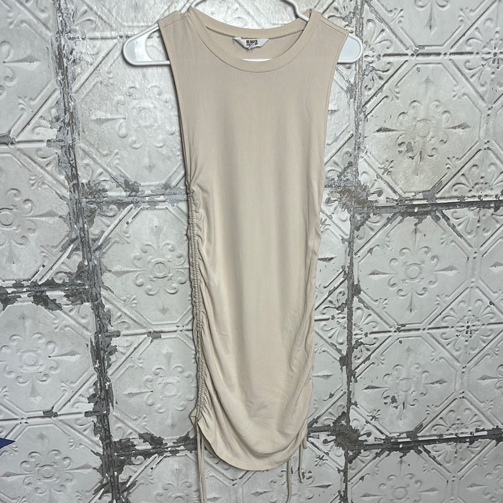 Beige Ruched Sleeveless Dress